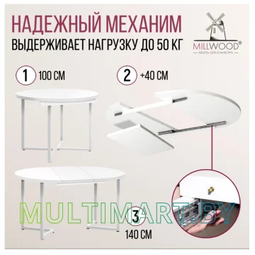 Кухонный стол Millwood Лондон D1000 ЛДСП (белый/металлокаркас белый) картинка 5
